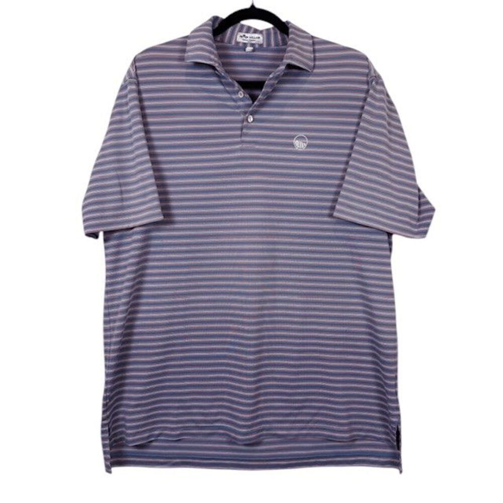 Peter Millar Summer Comfort‎ Polo Blue Pink White Striped LakeB Print Size Large